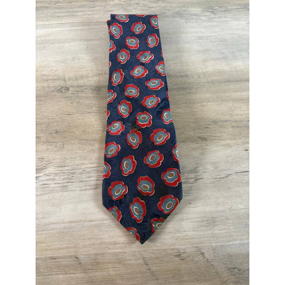 Karl Lagerfeld Men's Blue Red Floral Silk‎ Tie- EUC